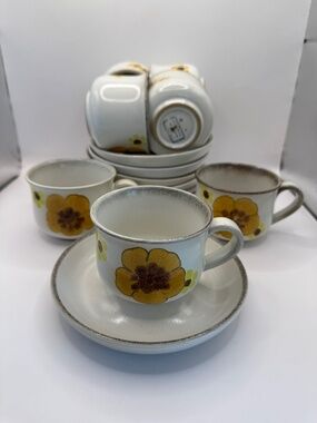 Denby Minstrel Coffee / Tea Cup and Saucer Set of 7.